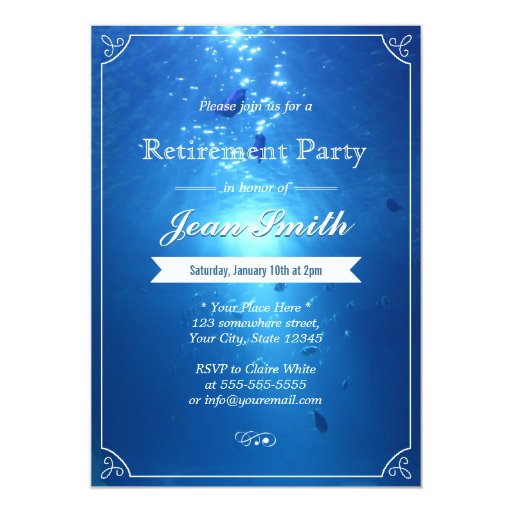 Stylish Undersea Blue Retirement Party Invitations 5" X 7" Invitation Card (front side)