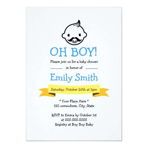 Cute Mustache Little Man Baby Shower Invitations 5" X 7" Invitation Card (front side)