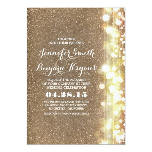glitter string lights glamours wedding invite 5" x 7" invitation card