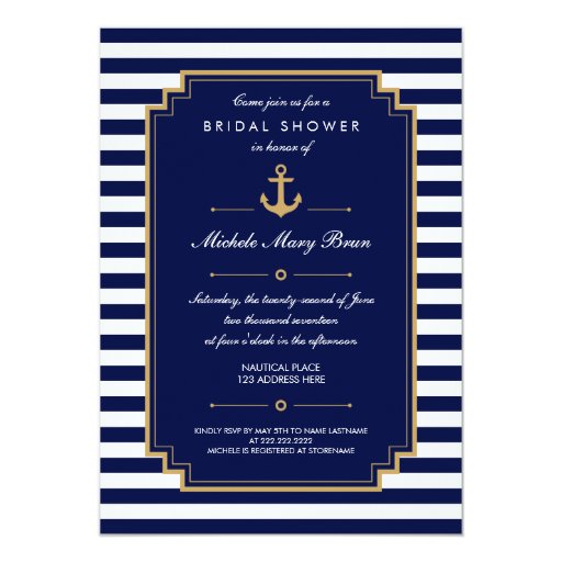 Dark Blue Nautical Bridal Shower Invitation 5" X 7" Invitation Card