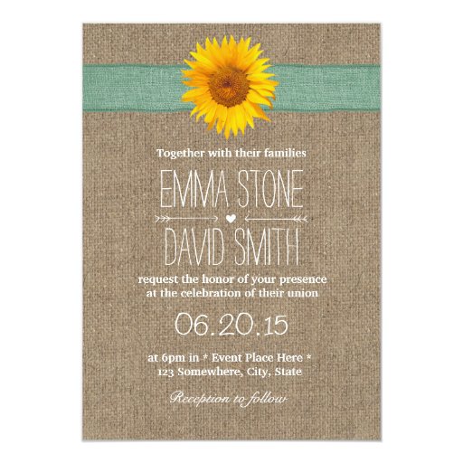 Country Sunflower Burlap Wedding Invitations 5" X 7" Invitation Card (front side)