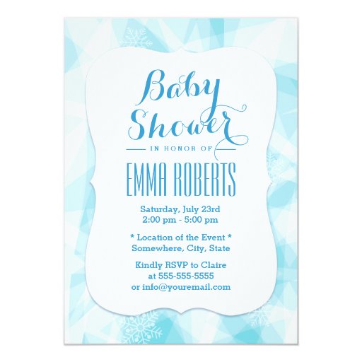 Modern Snowflake Blue Crystal Baby Shower 5x7 Paper Invitation Card