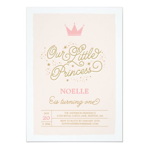 Princess Party 1st Birthday | Birthday Invitation 5" X 7" Invitation Card (front side)