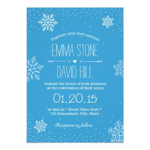 Simple Snowflakes & Snow Winter Wedding Invitation 5" X 7" Invitation C...