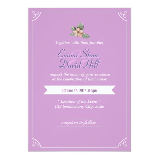 Vintage Flower Lavender Wedding Invitations 5" X 7" Invitation Card (front side)