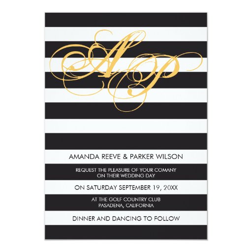 Stripe wedding invitation template black and white 13 cm x 18 cm invitation card (front side)