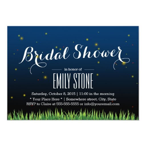 Stylish Fireflies Summer Night Bridal Shower 5x7 Paper Invitation Card (front side)