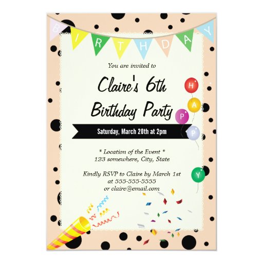 Cute Pink Polka Dots Birthday Party Invitations 5" X 7" Invitation Card (front side)