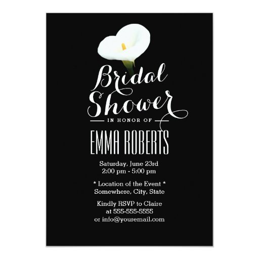 Simple Calla Lily Dark Bridal Shower Invitations 5" X 7" Invitation Card
