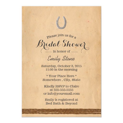 Rustic Horseshoe & Twine Bridal Shower 5x7 Paper Invitation Card (front side)