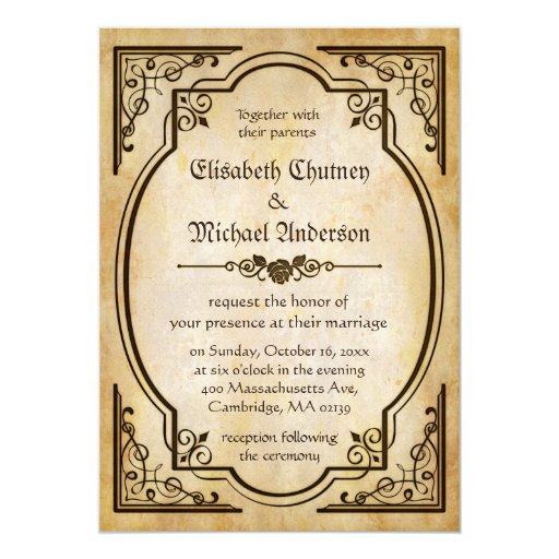 Antique Old Paper - Vintage Rustic Country Wedding 5x7 Paper Invitation Card (front side)