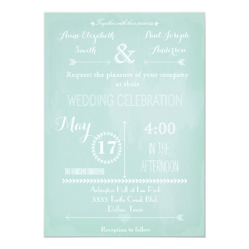 Mint Modern Wedding Invitations 5" X 7" Invitation Card