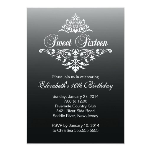 Modern Black White Sweet Sixteen Birthday Party 5x7 Paper Invitation Card (front side)