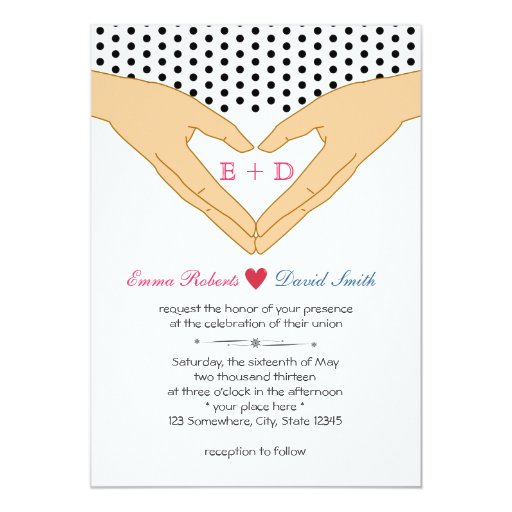 Hand Heart Polka Dots Wedding Invitations 5" X 7" Invitation Card