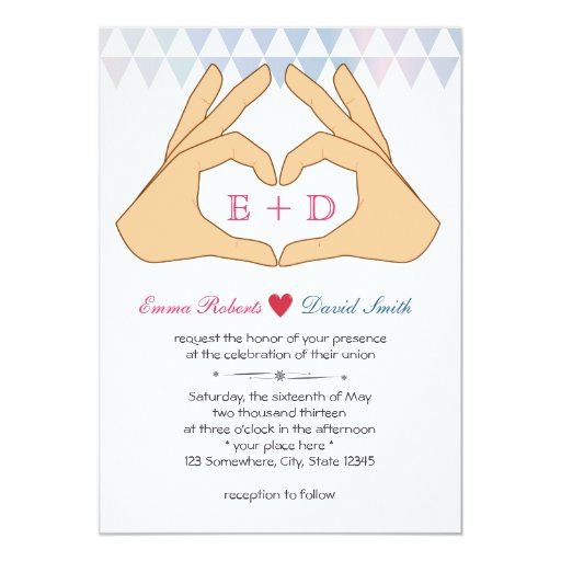 Simple Hand Heart Tri-Pattern Wedding Invitations 5" X 7" Invitation Card