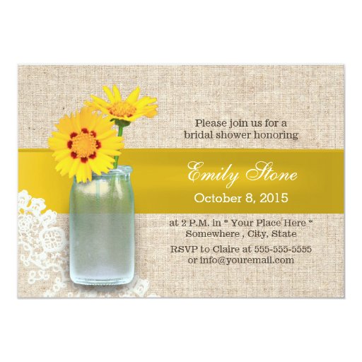 Rustic Daisy & Mason Jar Burlap Bridal Shower 5x7 Paper Invitation Card