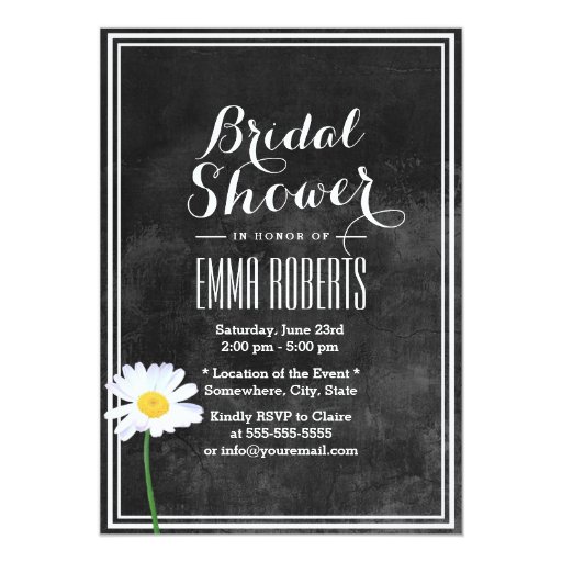 Stylish Daisy Double Framed Dark Bridal Shower 5x7 Paper Invitation Card