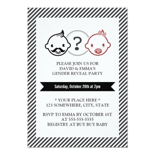 Simple Stripes Gender Reveal Party Invitations 5" X 7" Invitation Card (front side)