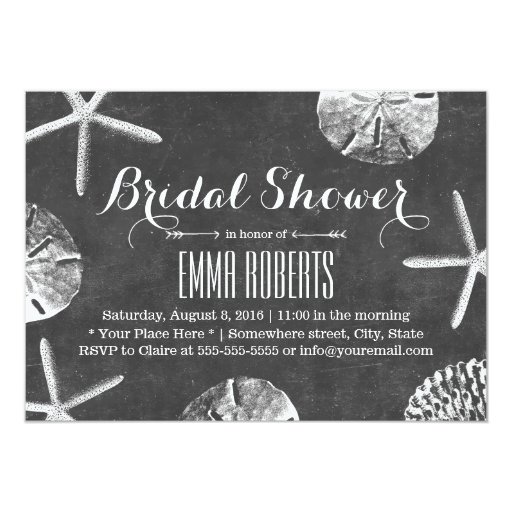 Chalkboard Beach Theme Seashells Bridal Shower 5x7 Paper Invitation Card (front side)