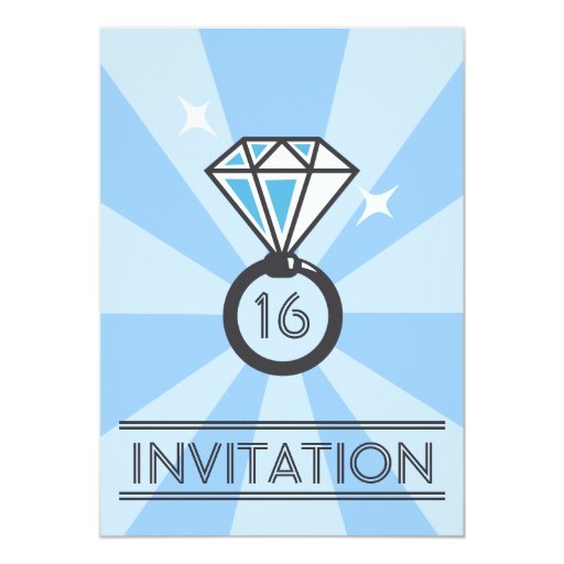 Blue Diamond Ring Sweet 16 Birthday Invitations 5" X 7" Invitation Card (front side)
