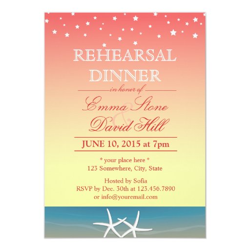 Tropical Pink Summer Beach Rehearsal Dinner 5x7 Paper Invitation Card (front side)