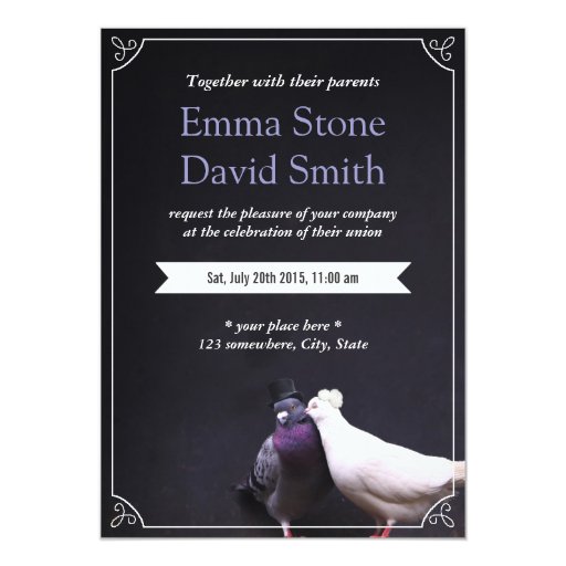 Bride & Groom Love Birds Wedding Invitation 5" X 7" Invitation Card