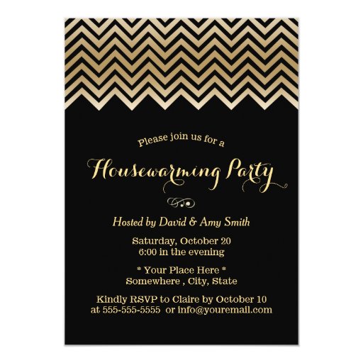 Modern Gold Chevron Stripes Housewarming Party 5x7 Paper Invitation Card (front side)