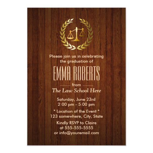 Gold Scale of Justice Law School Graduation Party 5x7 Paper Invitation Card