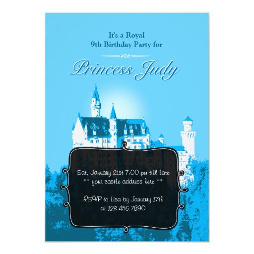 Classy Blue Dream Castle Birthday Party Invite 5" X 7" Invitation Card