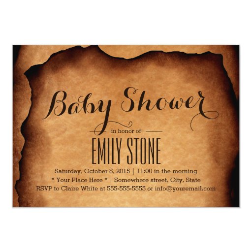 Vintage Old Burned Paper Baby Shower Invitations 5" X 7" Invitation Card