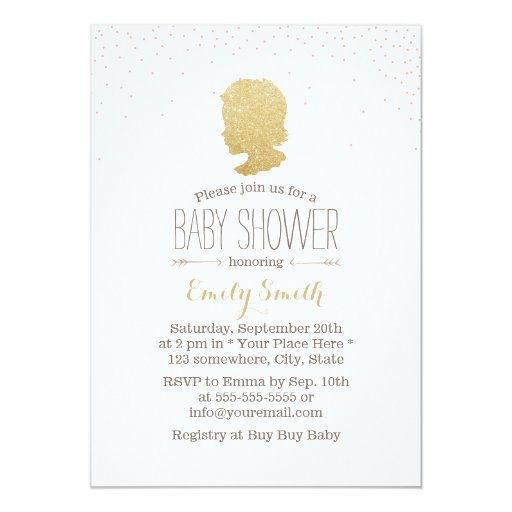 Chic Gold Glitter Girl Silhouette Baby Shower 5x7 Paper Invitation Card