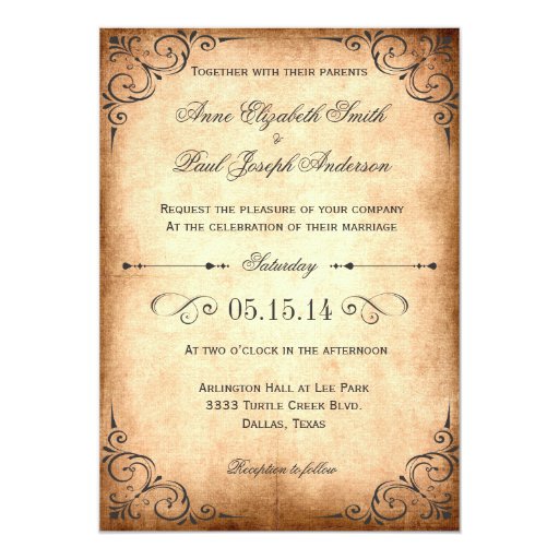 Rustic vintage wedding invitation 5" x 7" invitation card