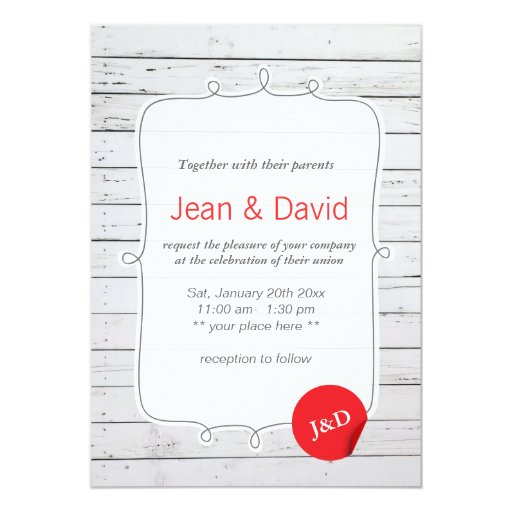 Stylish White Painted Wood Wall Wedding Invitation 5" X 7" Invitation Card