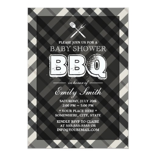 Classy Gray Plaid Baby Shower BBQ Invitations 5" X 7" Invitation Card