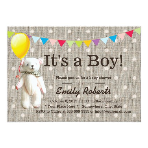 Cute Spots Bear & Balloon Baby Shower Invitations 5" X 7" Invitation Card (front side)