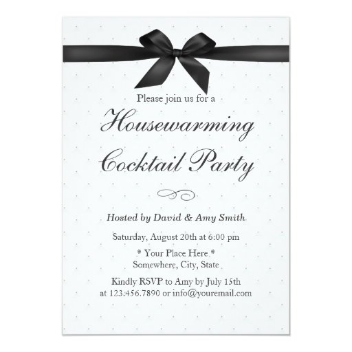 Elegant Black Ribbon Housewarming Cocktail Party 5x7 Paper Invitation Card (front side)