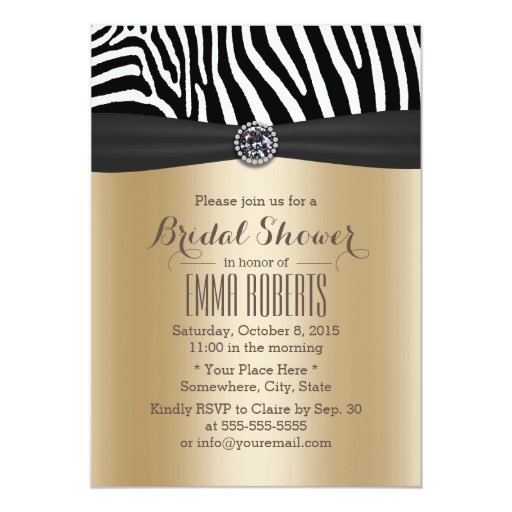 Modern Zebra Stripes Elegant Gold Bridal Shower 5x7 Paper Invitation Card