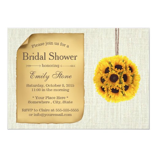 Rustic Sunflower Pomander Burlap Bridal Shower 5x7 Paper Invitation Card