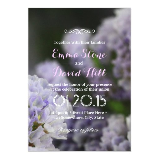 Stylish Violet Flowers Wedding Invitations 5" X 7" Invitation Card