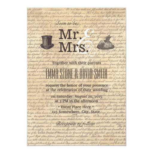 Vintage Old Scripts Mr. & Mrs. Wedding Invitations 5" X 7" Invitation C...