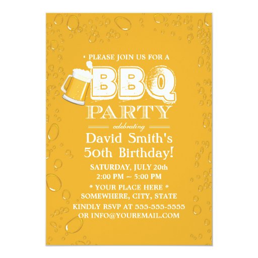 Beer & BBQ 50th Birthday Party 5x7 Paper Invitation Card (front side)