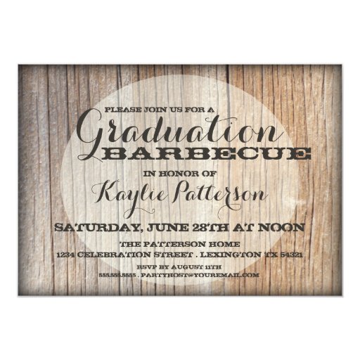 Graduation Country Wood BBQ Grad Party Invitation 5" X 7" Invitation Card (front side)