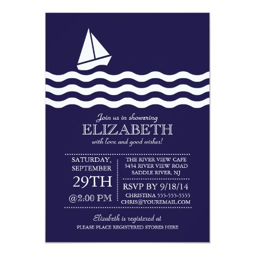 Modern Sailboat Nautical Baby Shower Invitation 5" X 7" Invitation Card