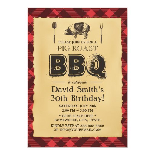 Vintage Pig Roast BBQ Birthday Party 5x7 Paper Invitation Card (front side)