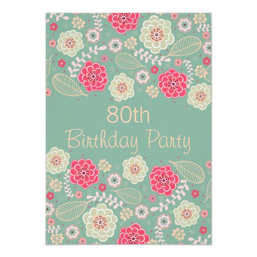 80th Birthday Party Chic Funky Modern Floral 5x7 Paper Invitation Card (front side)