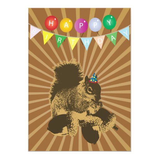 Cute Squirrel & Hazel Nuts Birthday Invitations 5" X 7" Invitation Card