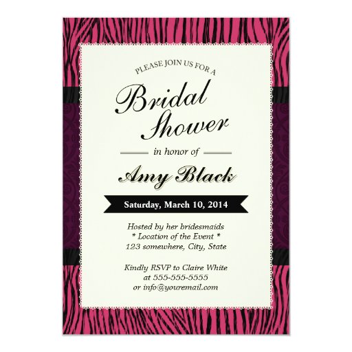 Chic Purple Zebra Stripes Bridal Shower Invitation 5" X 7" Invitation Card