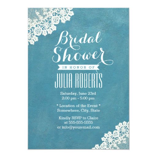 Classy Lace Teal Blue Bridal Shower Invitations 5" X 7" Invitation Card