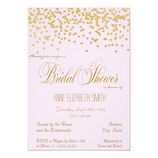 Gold Confetti pink Bridal Shower Invitation 5" X 7" Invitation Card