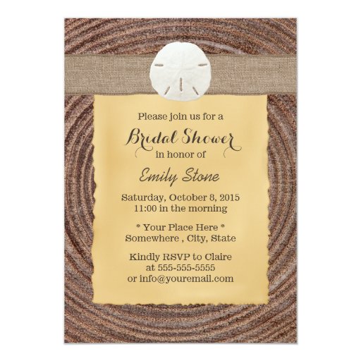 Country Wood Sand Dollar Bridal Shower Invitation 5" X 7" Invitation Card (front side)